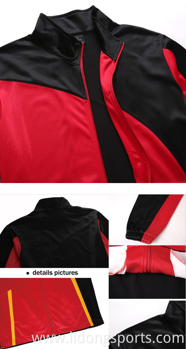 Custom Sports Men Training Jogging Jacket Plain Soccer Team Tracksuit Jacket Black And Red Track Jacket